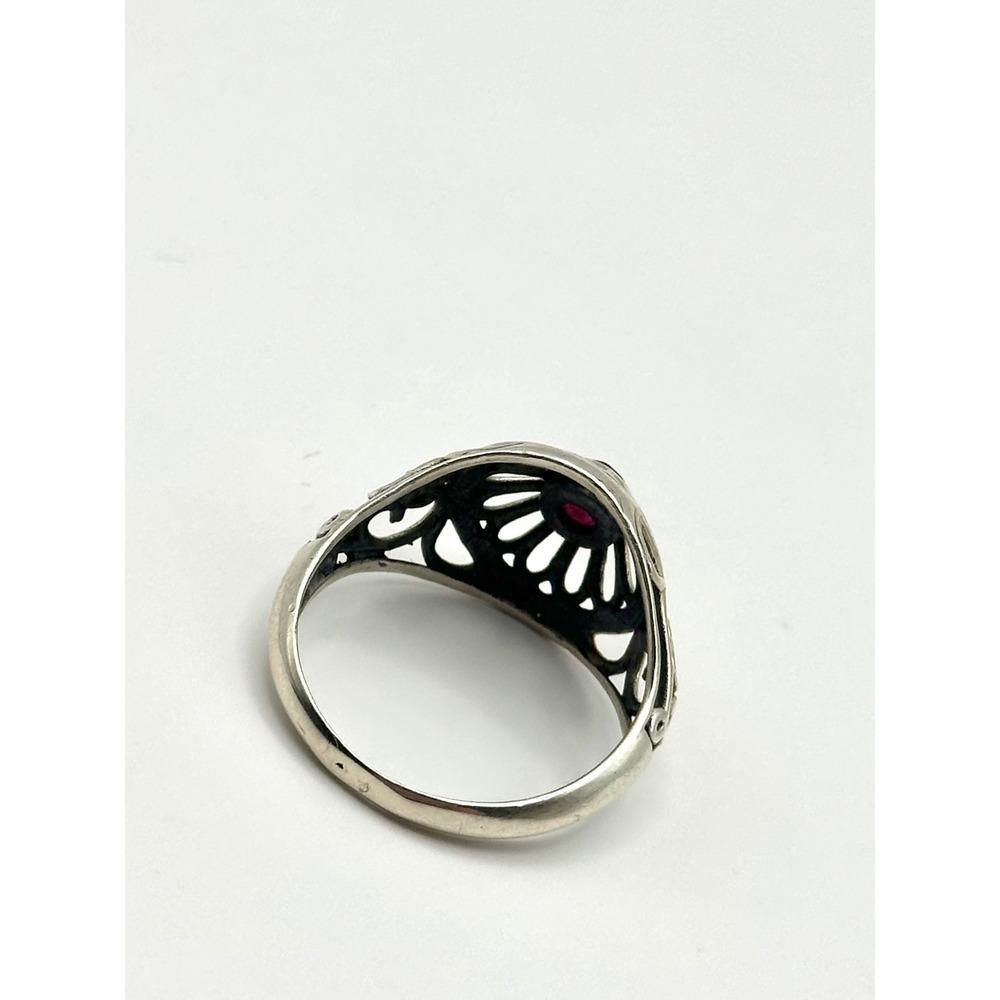 Faceted Ruby Filigree Sterling Silver Ring Size 9… - image 5